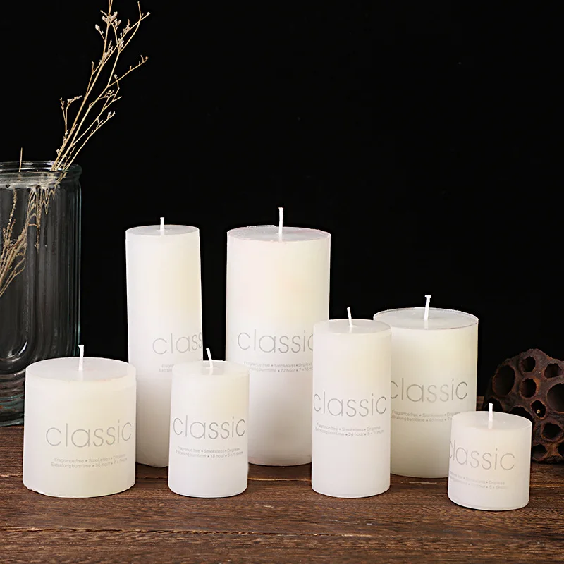 

2pc Classic Cylindrical Candle Ivory White Emergency Burning-resistant Candle Smokeless Taste-free Romantic Wedding Decoration R