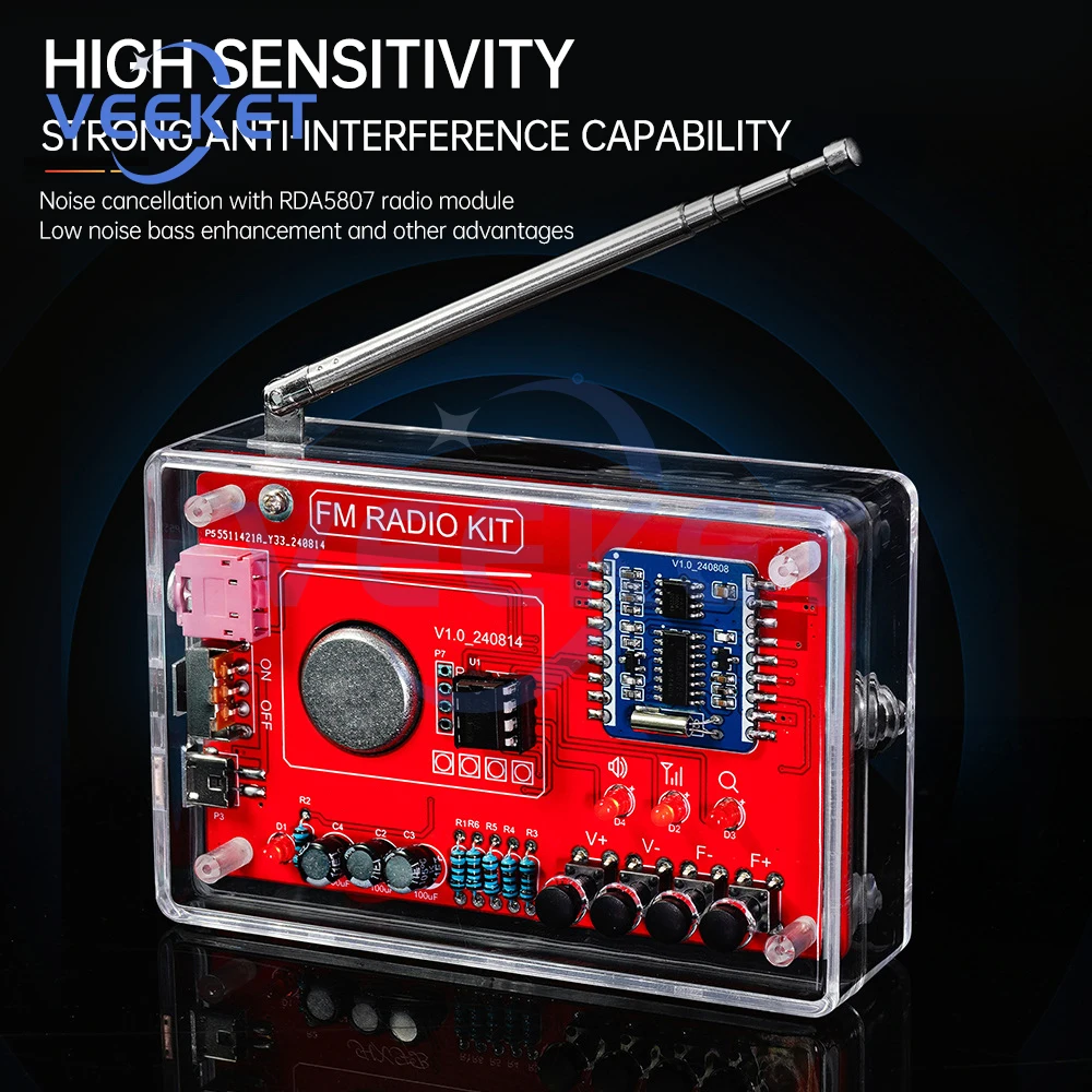 DIY FM Radio Electronic Kit Adjustable Frequency 150Hz-20KHz Digital Display DIY Soldering Project Practice Solder