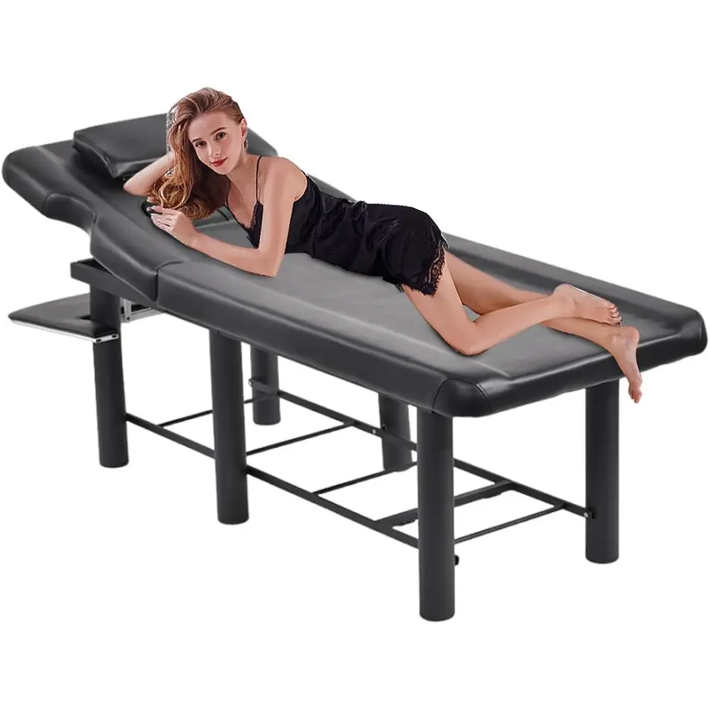 

Sturdy Metal Frame Massage Bed with Thick Foam Padding, Adjustable for Spa and Clinic Use, Supports Up to 440lbs, Black