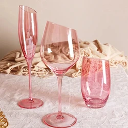 Pink Flamingo Slanted Champagne Wine Glasses Water Cup Set Crystal Light Luxury Retro Goblet Home High-Value Bordeaux Wine Glass