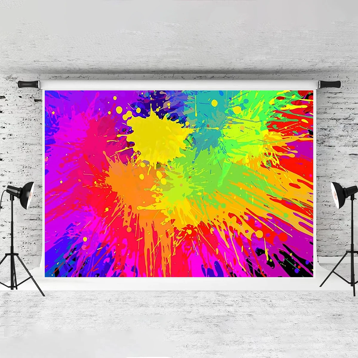 10X6ft Fabric Color Run Graffiti Painting Photo Booth Backdrop Banner Abstract Retro Art Neon Glowing Birthday Party Decoration