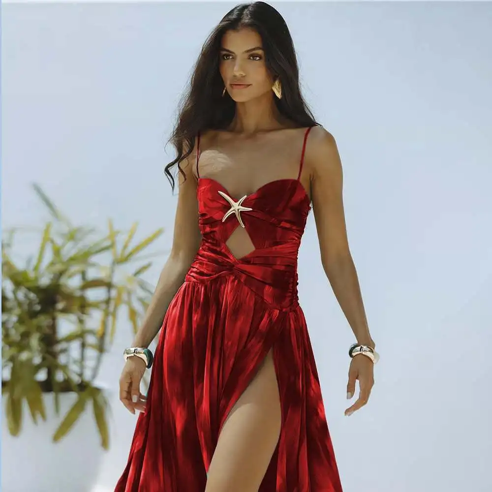 2025 Retro Swimwear Print Hollowed Out One Piece Starfish Bikini Swimsuit Cover Up With Skirt Tight Women's Summer Beach Wear