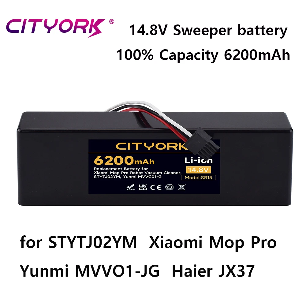 CITYORK 14.8V Lithium ion Battery Pack For STYTJ02YM Xiaomi Mop Pro Yunmi MVVO1-JG Haier JX37  Robot Vacuum Cleaner