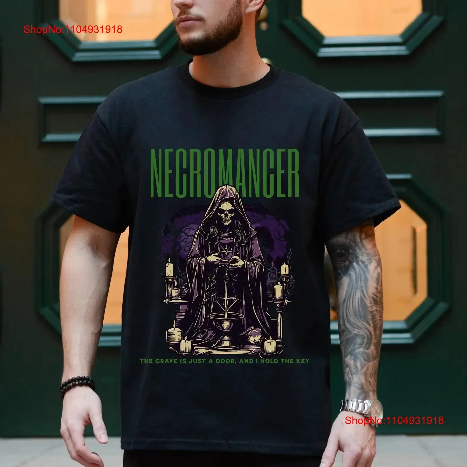 Necromancer تي شيرت الظلام الخيال الغامض الملابس معالج غامض طباعة القوطية نمط الملابس غريم ريبر خمر غسلها أوم #1