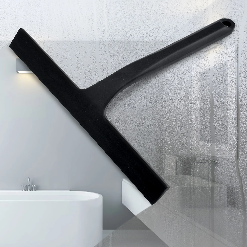 10'' INCH Shower Squeegee Silicone Rubber Wiper Scrape With S Hook Suction Cup Cleaning Tool Glass Mirror Car Black Squeegee