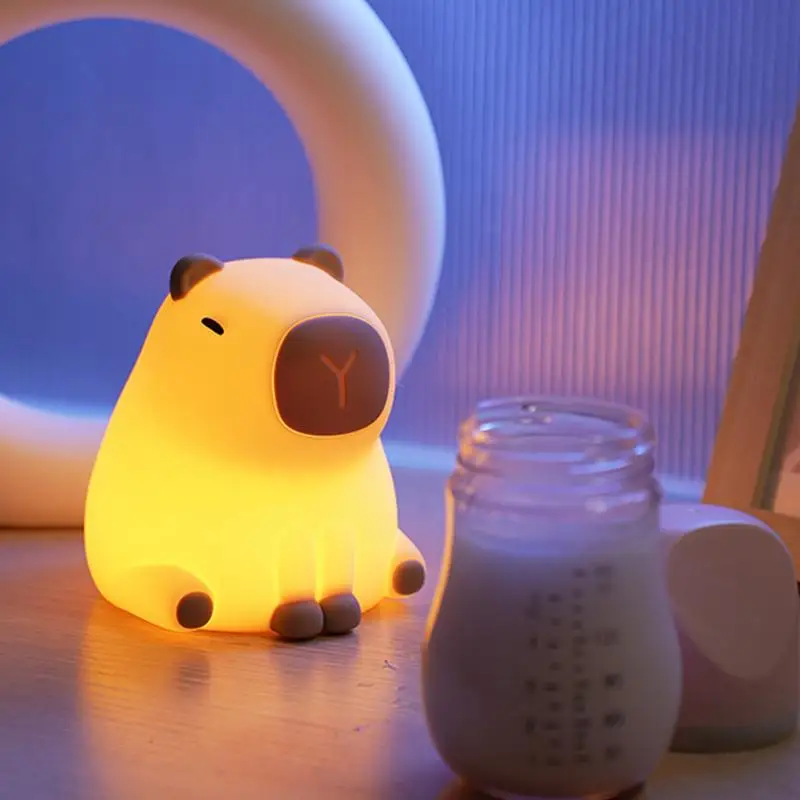 Capybara Night Light 7-Color Cute Night Light Silicone Capybara Toy Bedside Touch Lamp Dimmable Night Light For Bedrooms Living