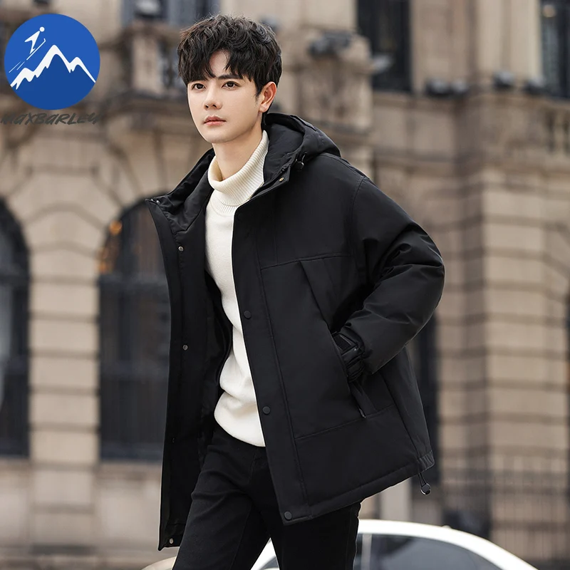 Maxbarley Brand Light Luxury Men Down Jacket Outdoor Adventure Windproof Coat Fashion Hooded Splicing Lightweight Padded Jacket