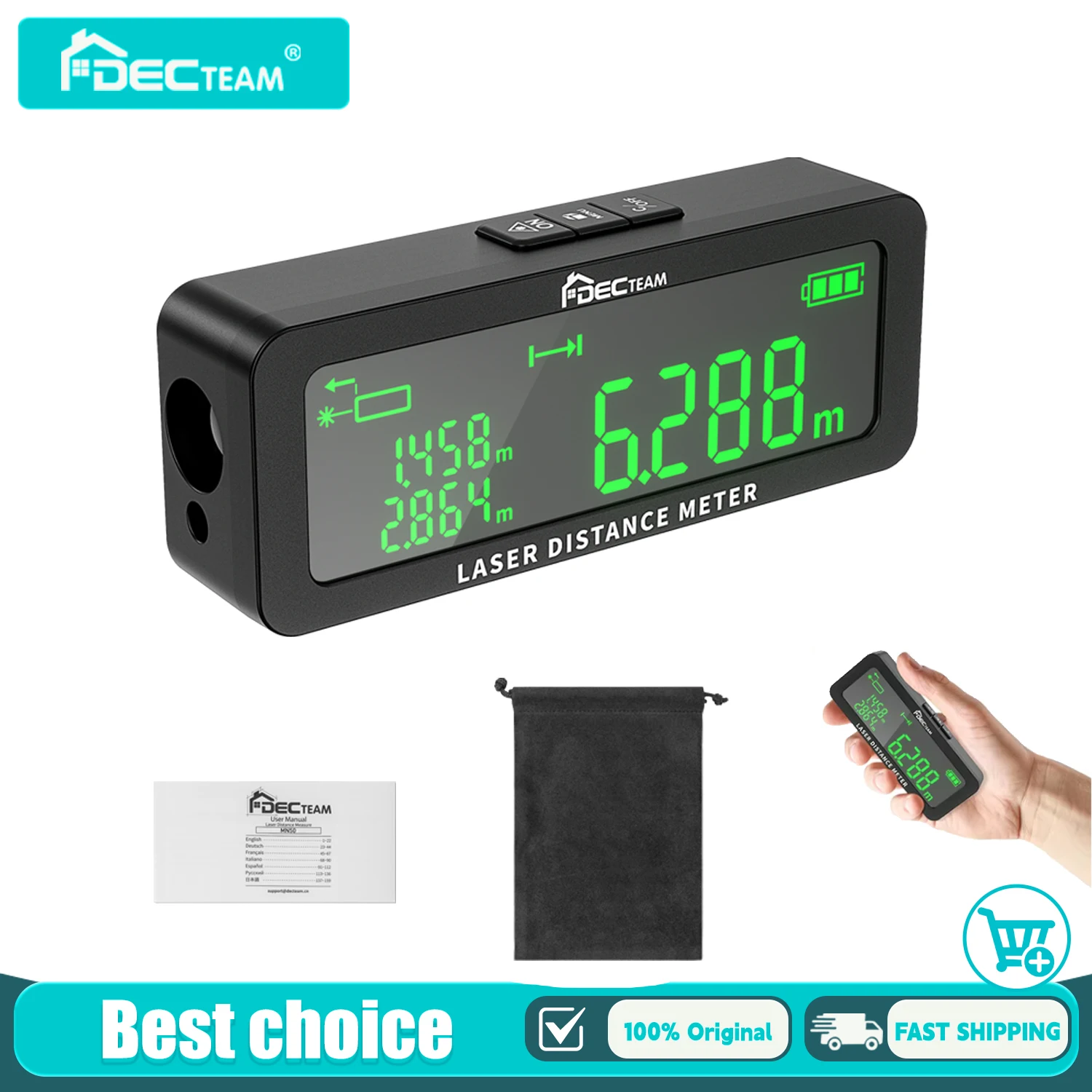 Decteam MN50 Laser Rangefinder 165Feet/50M Laser Distance Meter Measurement Tools with LCD Multiple Angle Distance Area Volume