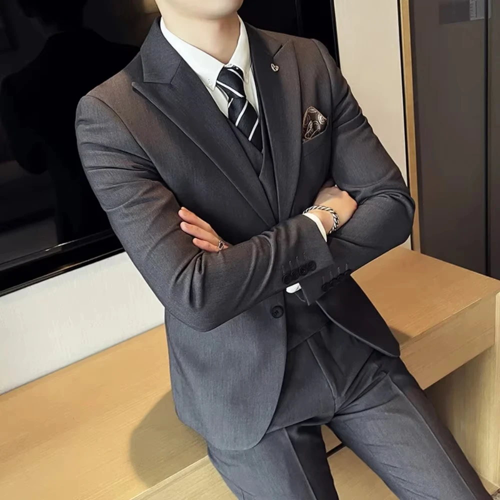 

Мужской костюм на заказ серого цвета для жениха, однобортный, для выпускного вечера, свадьбы, вечеринки (пиджак+жилет+брюки)