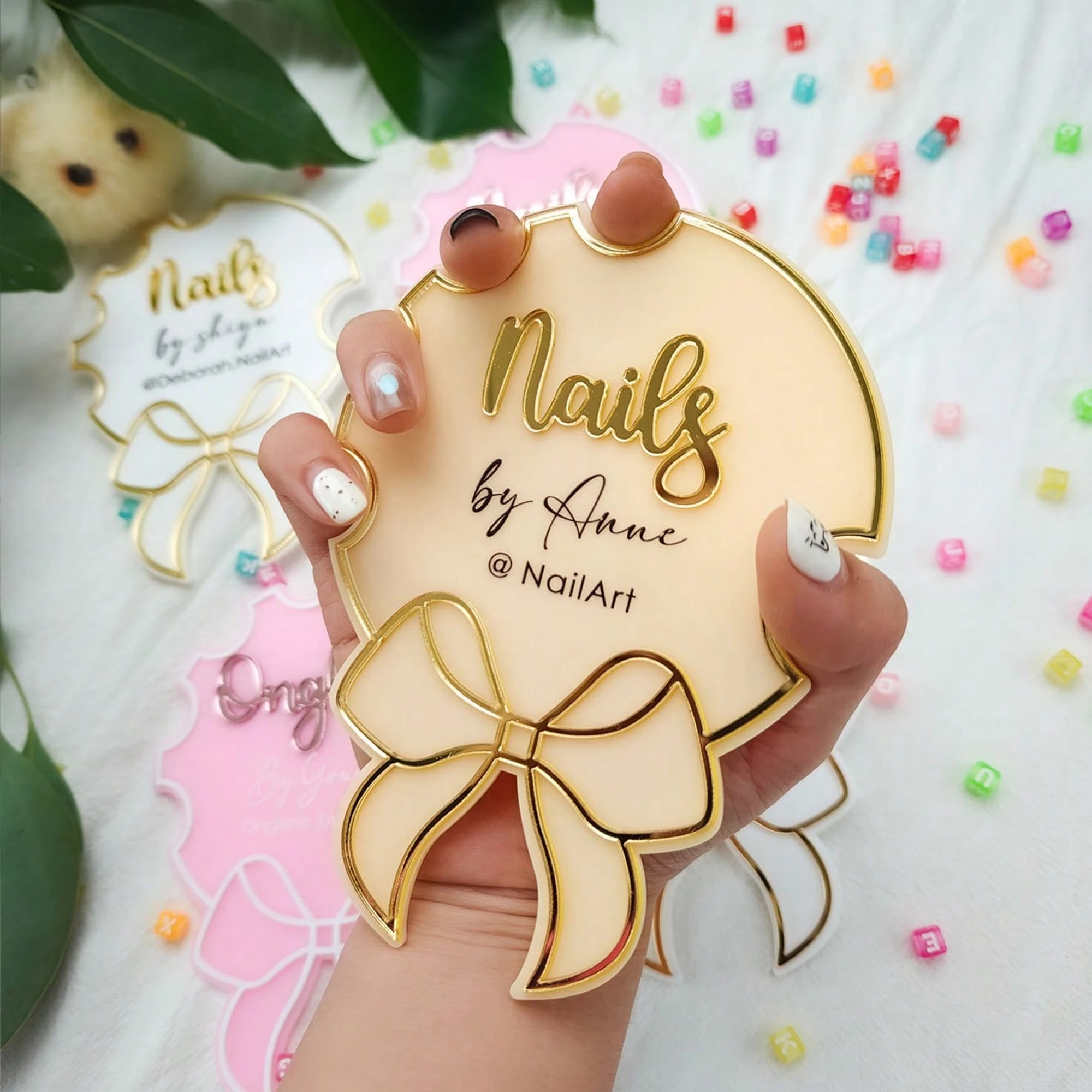 Personalized Custom Bow-Tie Nail Salon Advertisement, Nail Art Props, Business Logo, Nail Artist Gift, Nail Services, Social Media Images, Multifunctional, Decorative, Lettering, Solid Color, Exquisite, Fashionable, Retro, Modern, Colorful, Casual, Basic Style, Casual, Soft, Unique, Custom-Made, Personalized, Ideal Gift for Her, Girlfriend, Her, Boyfriend, Friend