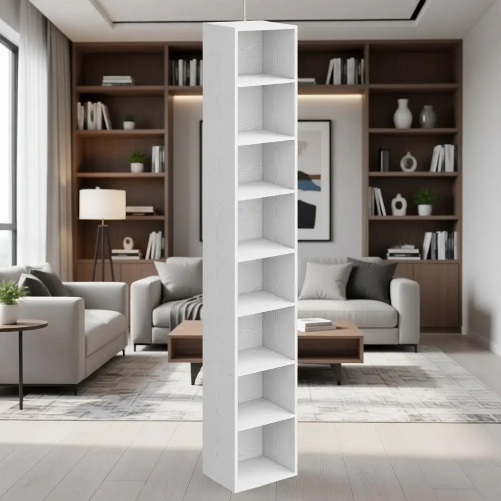 

8-уровневая тонкая книжная полка, компактный дизайн, идеально подходит для гостиной, офиса, кабинета или спальни, белая