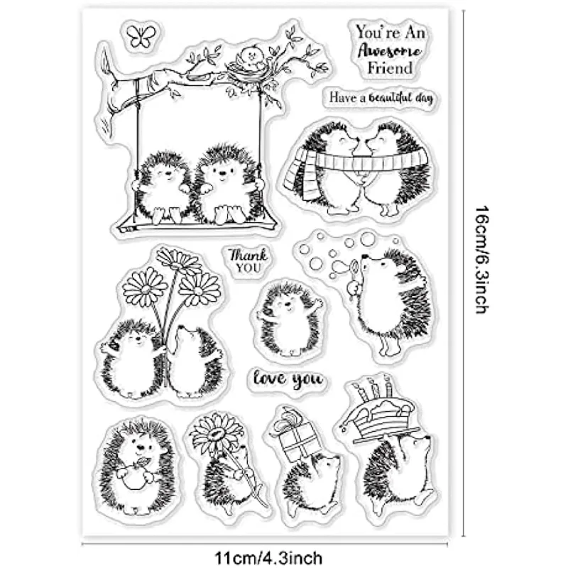 Hedgehog and Animal Clear Stamps for DIY Scrapbooking Decor Friend Swing Transparent Silicone Stamps for Cards Photo Album Decor