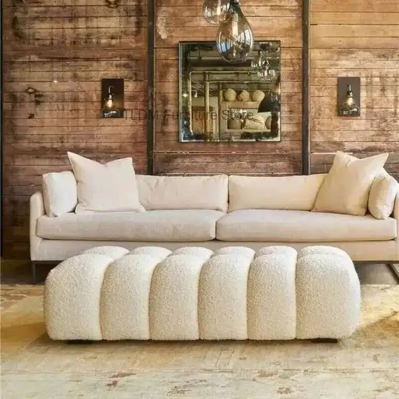 Room for Modern Boucle Channel Living Tufted Bench Luxury Bubble Ottoman Bedroom Extra Seating Footstool Entryway