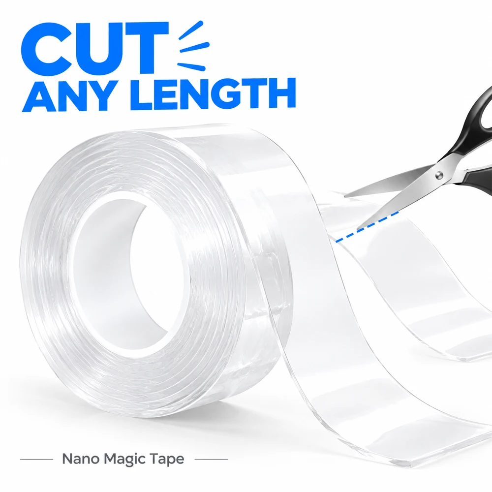 1-5Roll Magics Tape Roll Multi-Functional, Removable Nanos Adhesive, Traceless Clear Double Sided Tape for Home Office