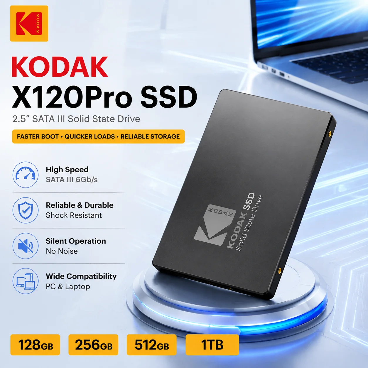KODAK X120Pro Internal SSD 1TB 512GB 256GB 128GB 2.5 Inch SATA III Solid State Drive 6Gb/s High Speed Hard Drive for Laptop PC