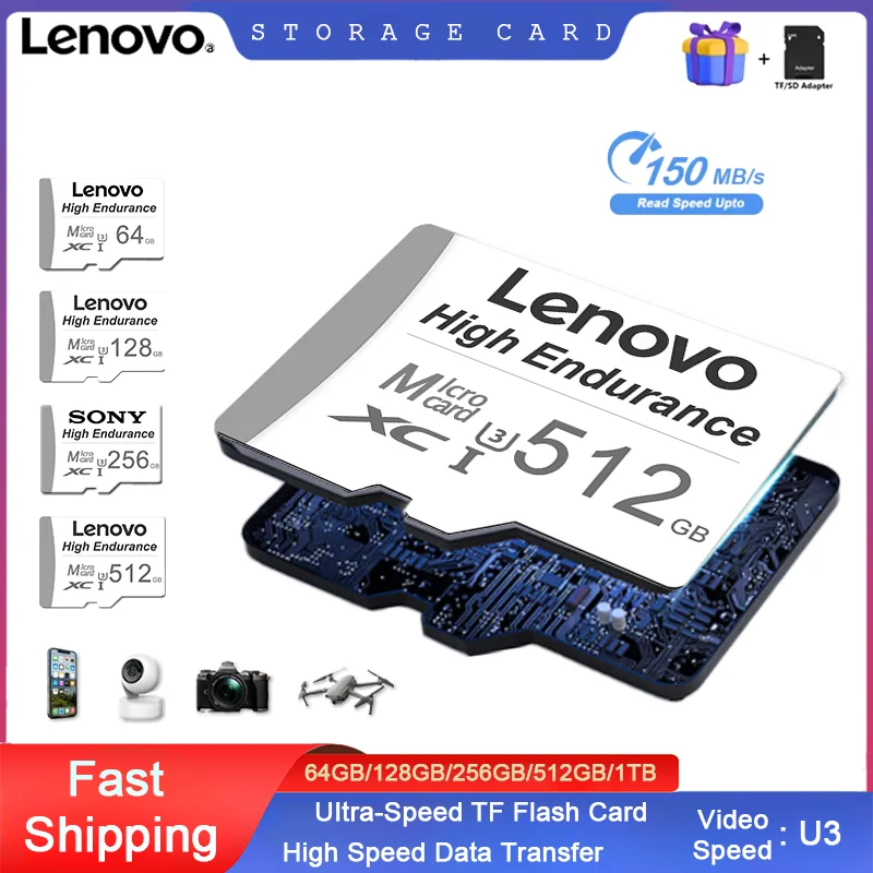 

Lenovo Micro SD Memory Card 512GB/256GB/128GB TF Card C10 U3 A2 V30 4K Memory TF Card 64GB Micro SD For Phone Network Card