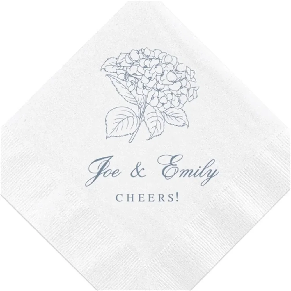 50pcs Summer Wedding Napkins | Rehearsal Dinner | Engagement Party | Custom Bar Napkins | Custom Wedding Napkins | Hydrangea