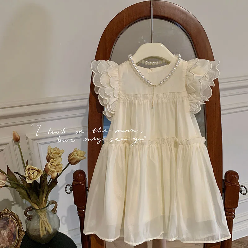 Baby Girl Dress Girls Summer White Fashionable Fresh and Trendy Princess Dress Children Thin Flying Sleeve Dress