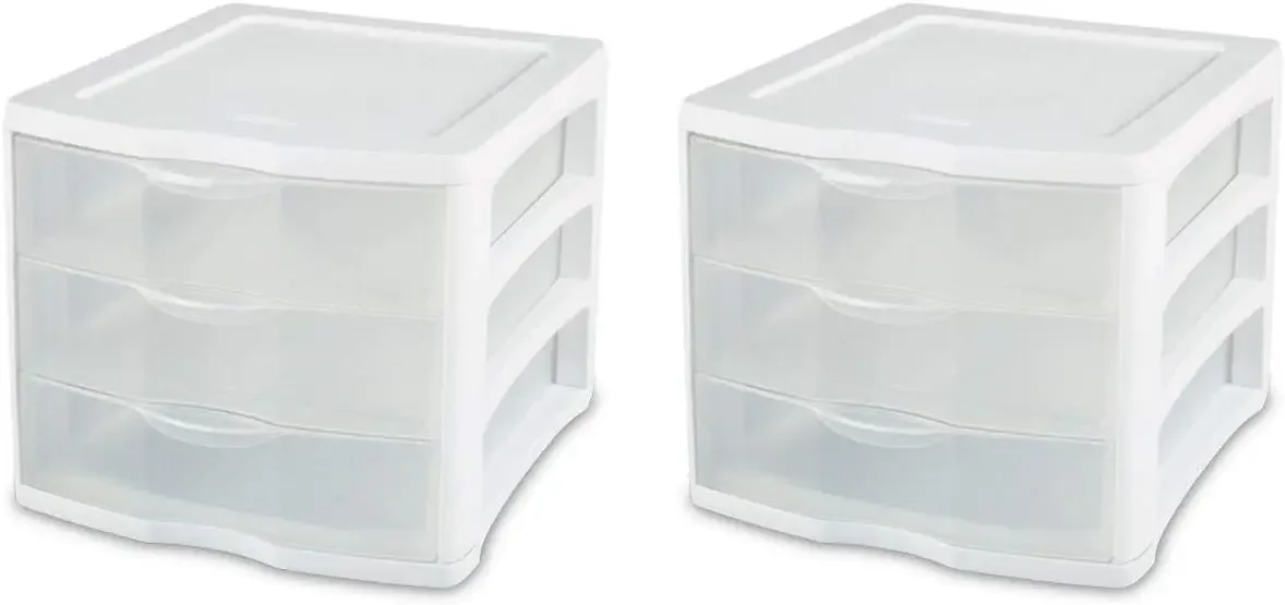 

Compact Portable 3 Storage Drawer Organizer Cabinet (2 Pack)