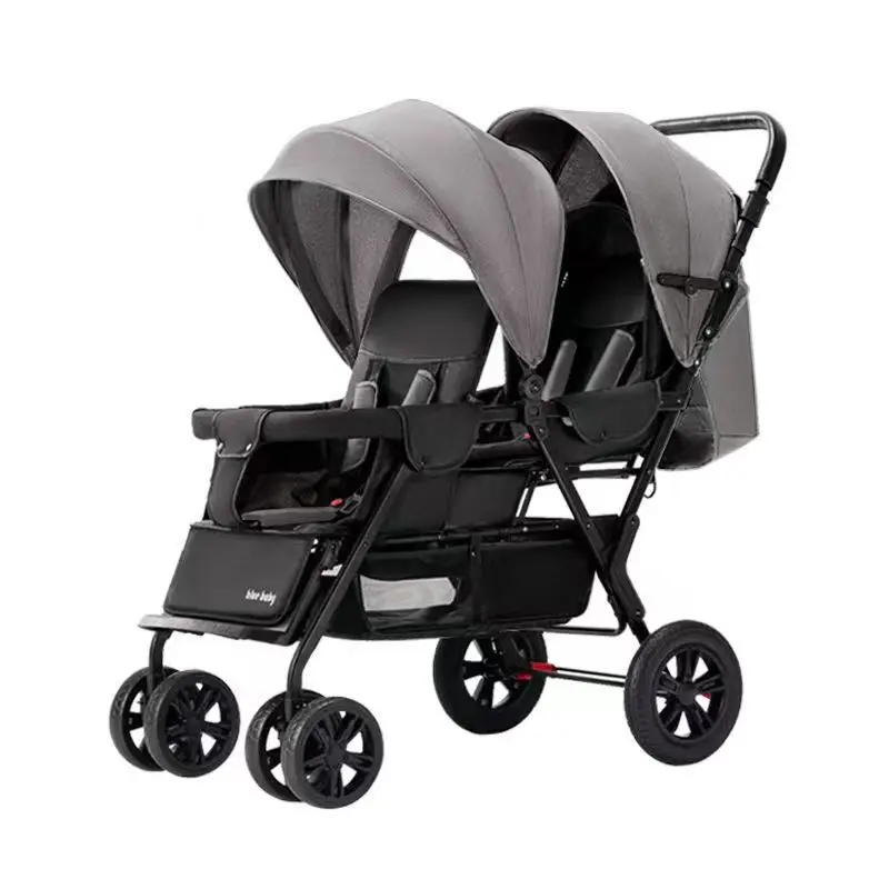 Twin Stroller is a portable double stroller for sitting or lying down for two children