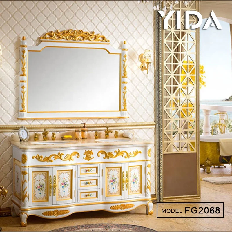 Mirrored Cabinet,YIDA Customize European Vintage Solid Wood Luxury Antique Mirror Vanity Bathroom Mirror Cabinet With Double Cer
