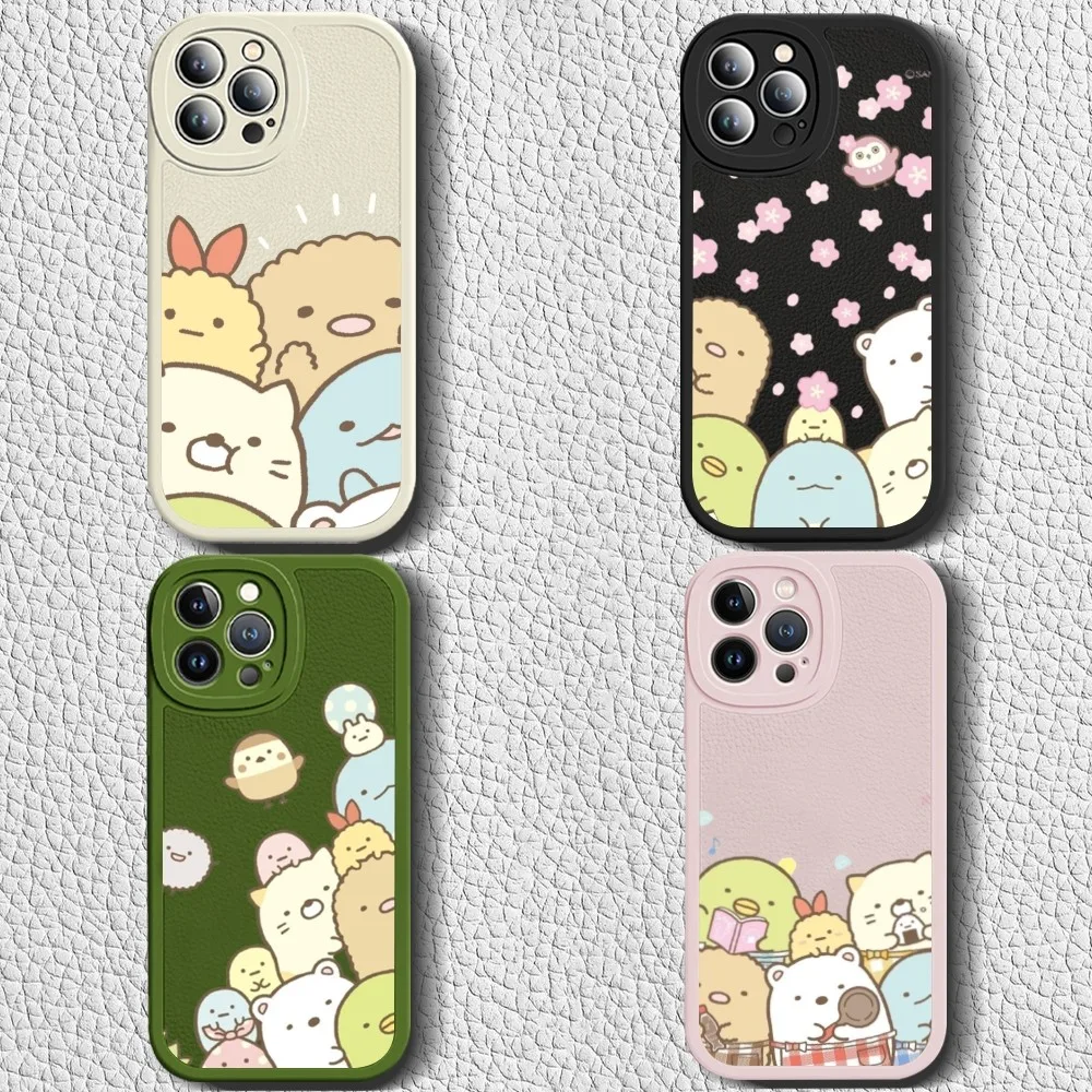 S-Sanrio S-Sumikkogurashi Cute Phone Case Leather Liquid Silicone Phone Case For IPhone 16 15 14 13 12 Pro Max Apple Cases Cover