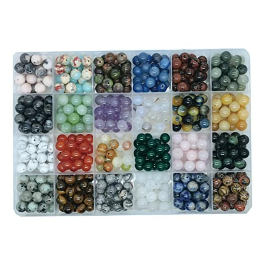 

504pcs 8mm Natural Round Stone Beads Gemstone Beading Hole Size 1mm Crystal Energy Stone Healing for Bracelet Necklace Earrings