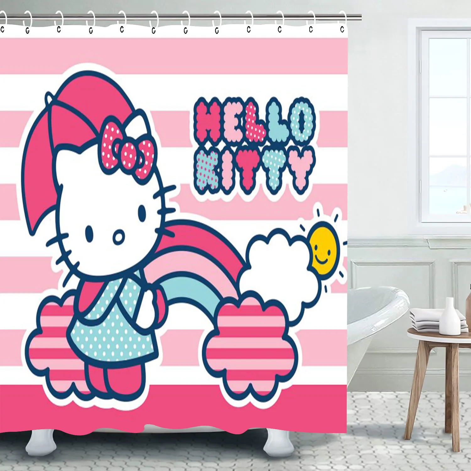 

Занавеска для душа Hello Kitty в стиле аниме, аксессуары для ванной комнаты, декоративные шторы для гостиной, милые и забавные рождественские подарки