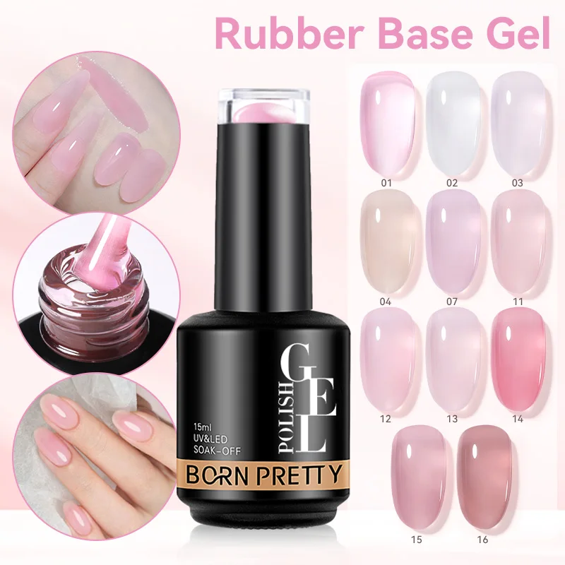 BORN PRETTY 15ml Transparenter Gummi-Basislack UV LED Gel-Nagellack Semi-Permanent Nagellack zur Nagelstärkung Maniküre