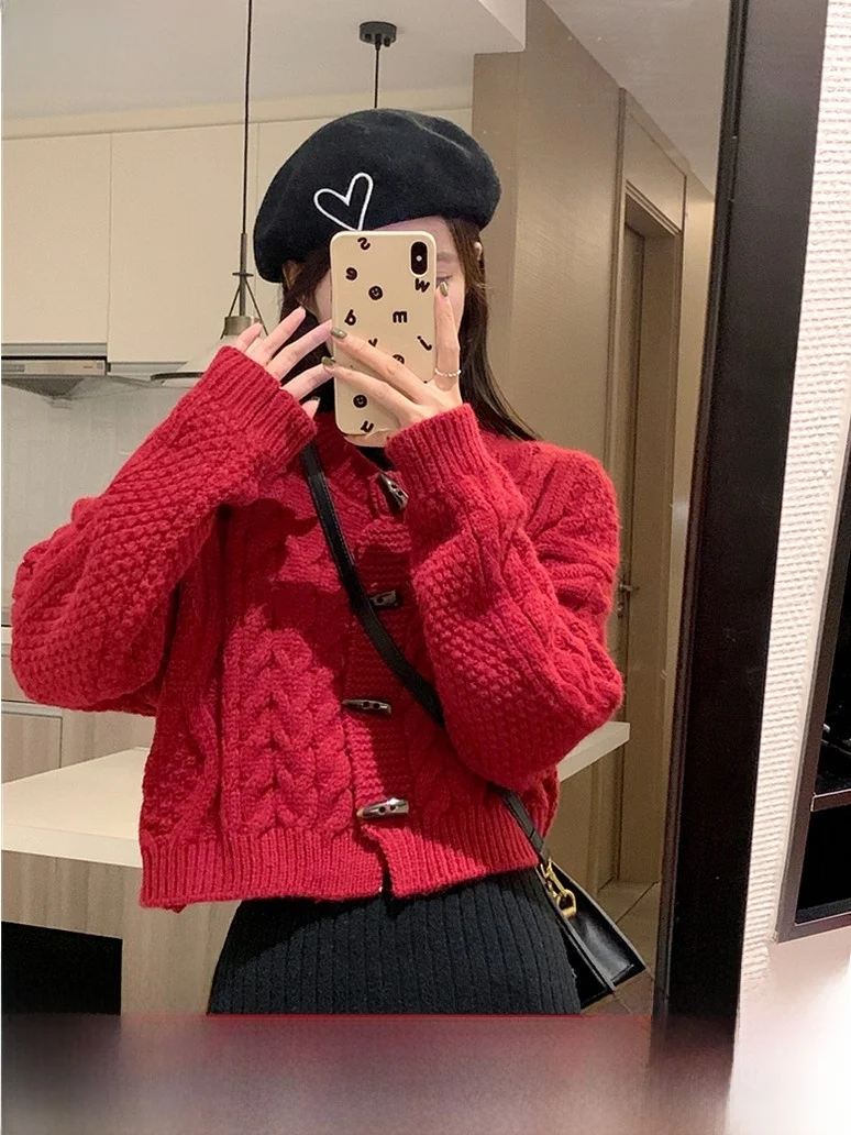 

Soft Red Knitted Sweater Women's Autumn Winter 2023 New Sle Korean Mild Milk Series Warmth Heating Pure Color round Ne Lo...