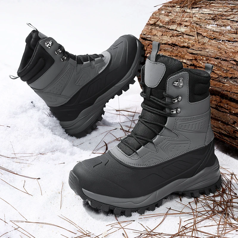 

Мужские зимние высокие зимние ботинки с флисовой подкладкой, утолщенная водонепроницаемая нескользящая теплая и морозостойкая хлопковая рабочая обувь