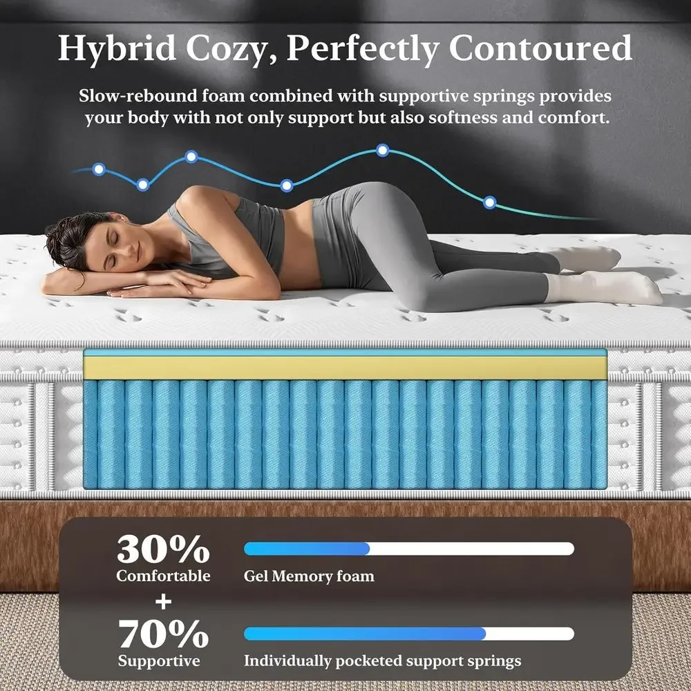 

Activity Product14 Inch Hybrid Mattress - Cooling Memory Foam & Pocketed Spring Support - King Size Bed-in-a-Box - 365 Night Tri