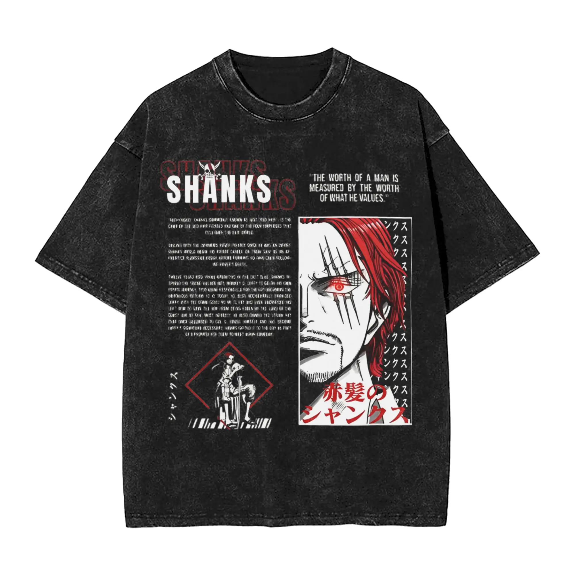 

Men Women Harajuku Washed T-shirts Shanks Anime Printed Shirt Accessories Oversize Tee Shirts
