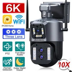 Color 12MP 6K IP Camera Outdoor WiFi PTZ Three Lens Dual Screens 10X Optical Zoom Auto Tracking Waterproof Security CCTV Cam 4K