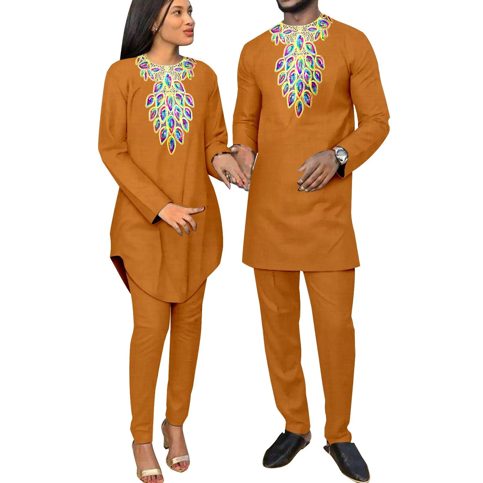 

Fashion African Clothes for Couples Dashiki Kaftan Men Top Shirts and Pants Sets Match Women Outfits Bazin Riche Lover Clothes