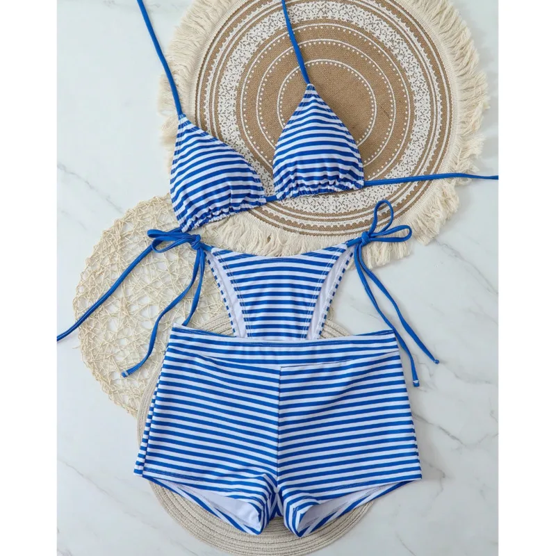 

Полосатый комплект бикини из 3 предметов, женский купальник, женский купальник из трех предметов, пляжная одежда для купания, купальные костюмы, бразильское бикини, купальщица в бассейне