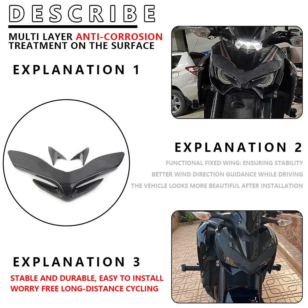 مناسبة لكاواساكي Z900 2017 2018 2019 هدية أمامية هوائية وينجليت منقار أمامي مخروط الأنف تمديد غطاء موسع الصيف #2