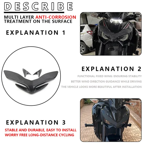 Imagen 2 del producto Adecuado para Kawasaki Z900 2017 2018 2019 carenado frontal aerodinámico Winglet pico delantero cono extensión cubierta extensor verano