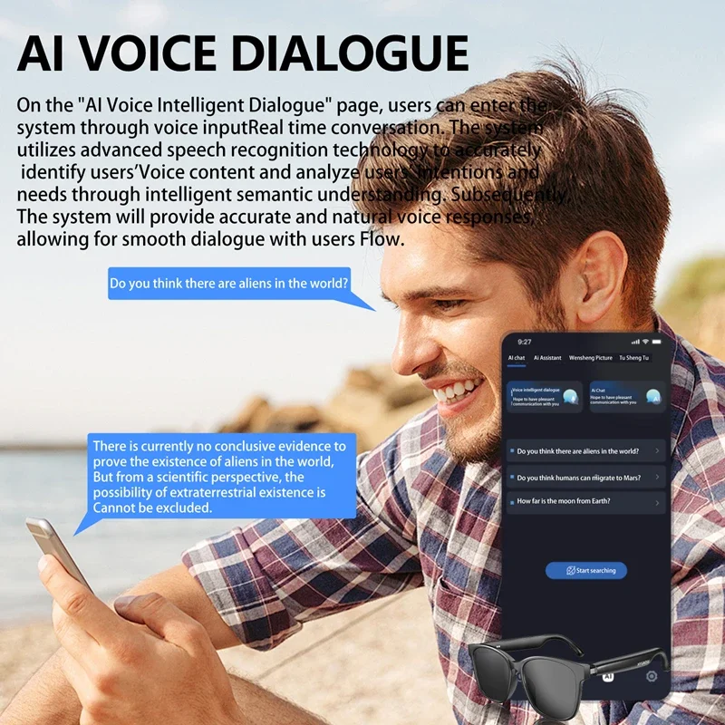 Lenovo HY-C8 Occhiali intelligenti AI Traduzione intelligente Occhiali Bluetooth wireless Cuffie per interpretazione simultanea in tempo reale