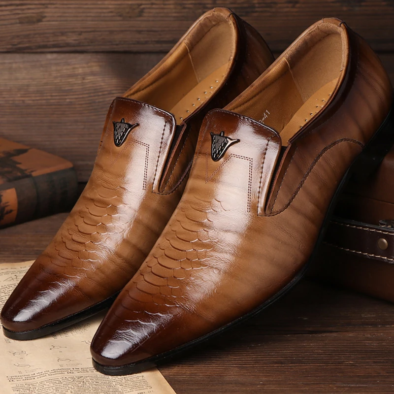 Large Size Formal Leather Shoes Men Vintage Casual Slip on Oxfords Walking Business Office Footwear Zapatos De Hombre Elegantes