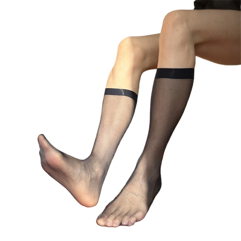 Mens Thin Business Socks with Sheer Toe Breathable Over Calf Socks Perfect for Formal Outfit and Special Occasion