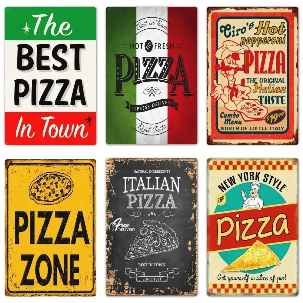 Great Food Vintage Metal Signs Pizza Zone Plaque Pub Bar Home Decoration Best Homemade Posters Italian Pizza Wall Art Plate