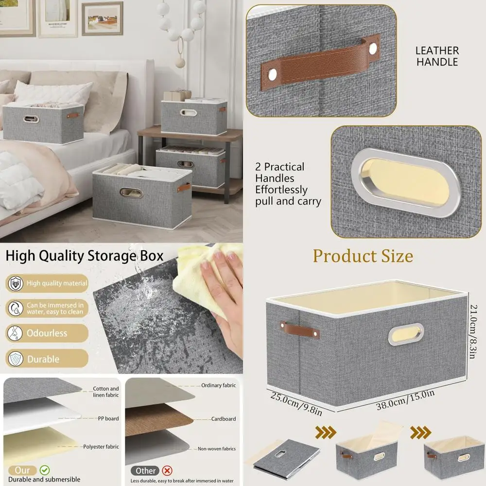 

6-Pack Grey Fabric Storage Cubes with 3 Handles, 15L x 9.8W x 8.3H for Shelves and Closets