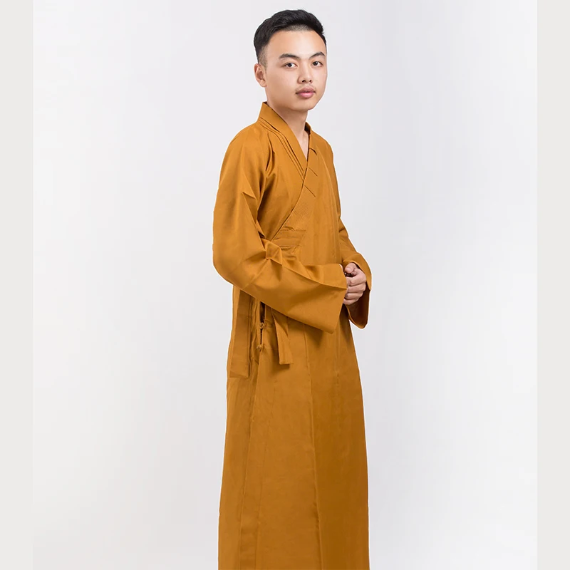 Yellow Gray Adults Men Monk Long Robe Gown for Traditional Buddhist Monks Meditation Clothes Tibetan Buddist Robes for Adults