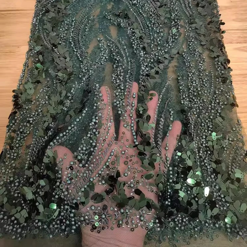 

Beaded Sequined Embroidered Lace Mesh Fabric for DIY Sewing Handmade Wedding Dress Accessories Clothing Fashion Material Cloth