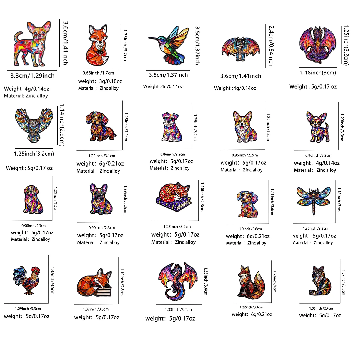 Tierische Emaille-Pins aus Buntglas-Optik, Set mit Fuchs-, Katzen- und Hundebroschen, Abzeichen für Rucksäcke, Kleidung, Accessoires, Schmuck, Geschenk für Freunde – Detail 1