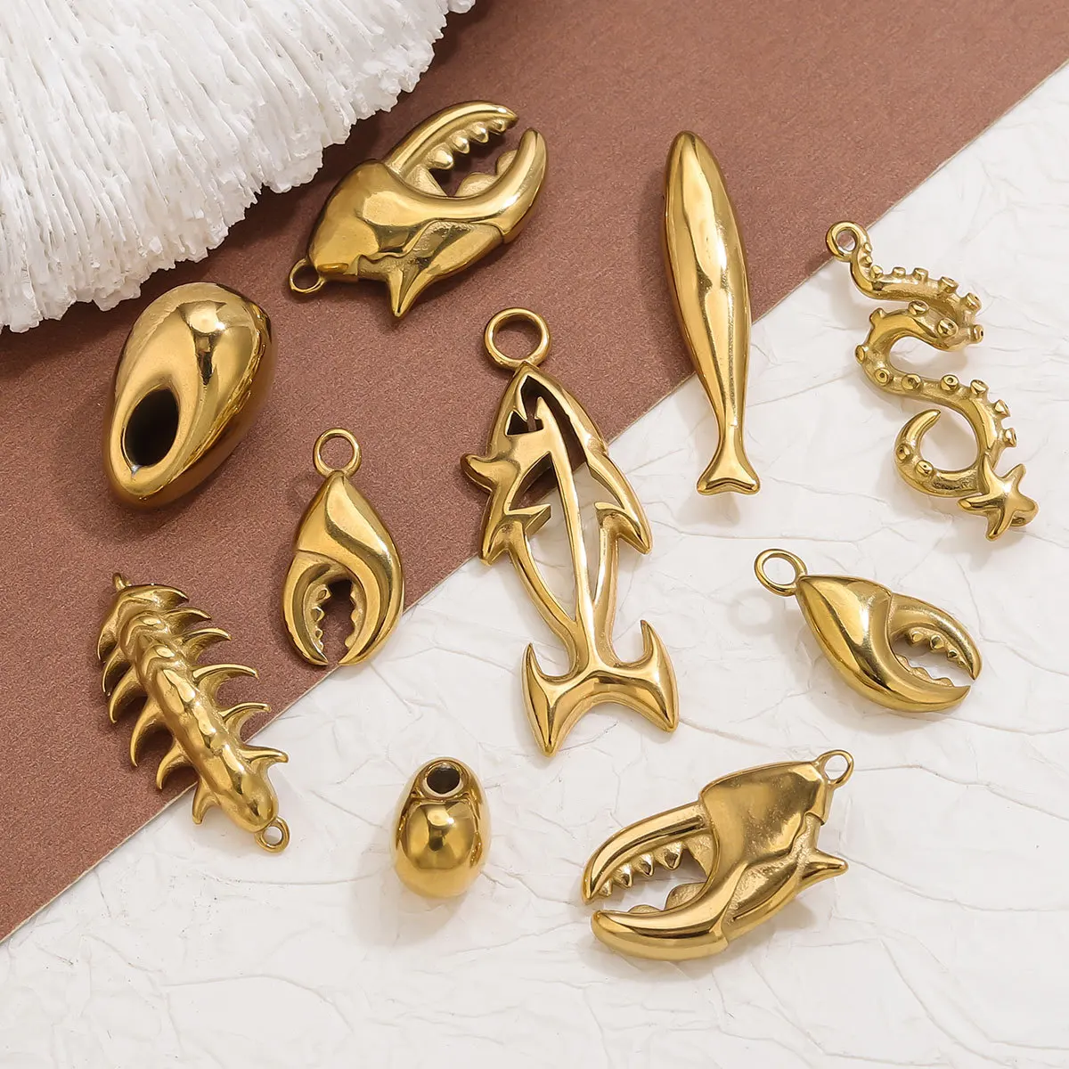 Yori 5 peças de fundição de aço inoxidável animal marinho polvo tubarão caranguejo pingente de ouro série oceano diy colar pulseira joias