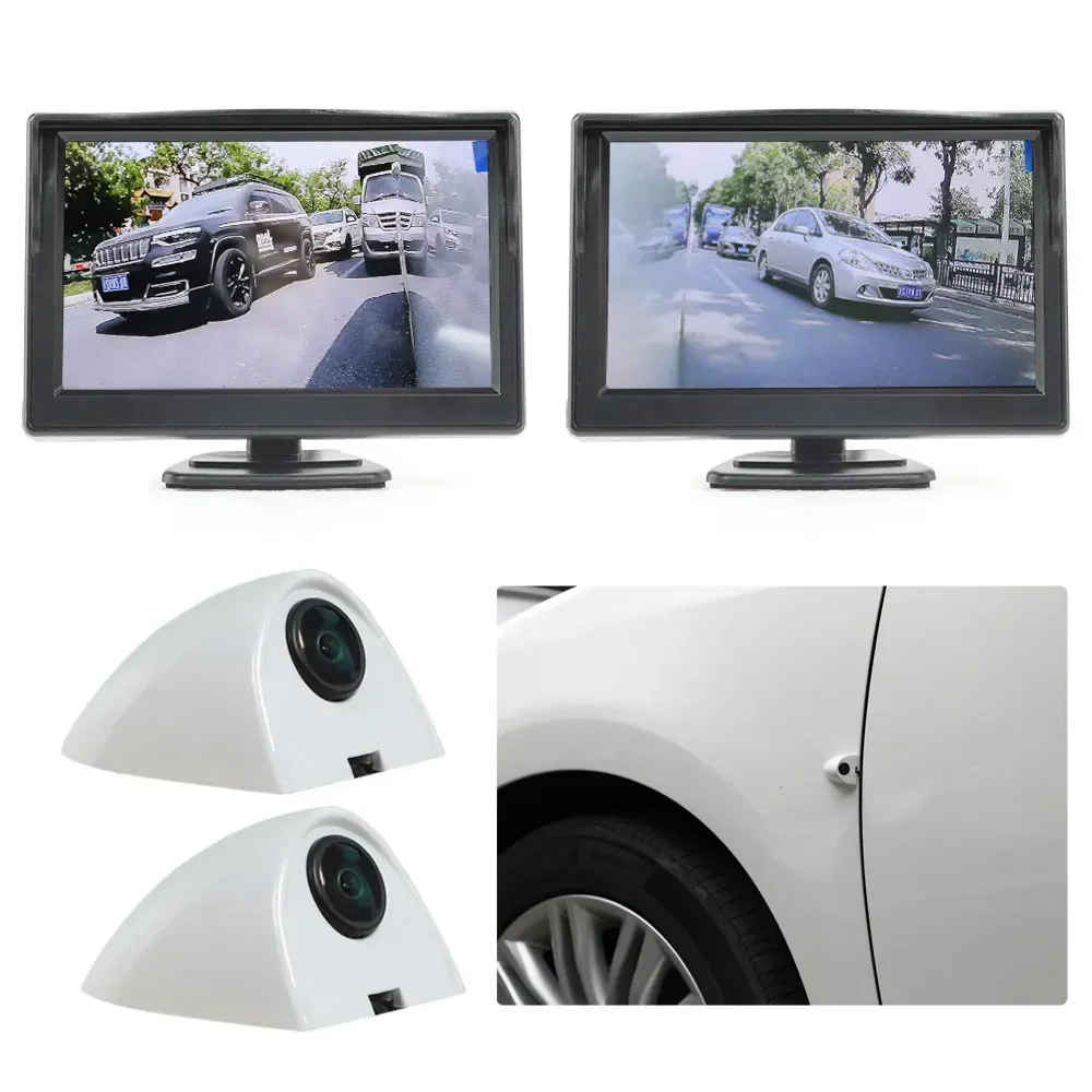 Auto AHD 5-inch digitaal zijaanzicht monitoringsspiegelsysteem, nachtzicht HD 720P zijaanzicht dodehoekcamera, verkrijgbaar in 3 kleuren