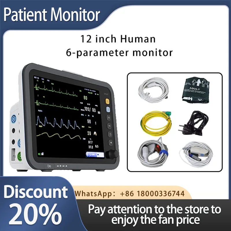 12 inch thin screen human 6-parameter monitor ECG/NIBP/PR/SPO2/RESP/TEMP patient monitor vital signs monitor