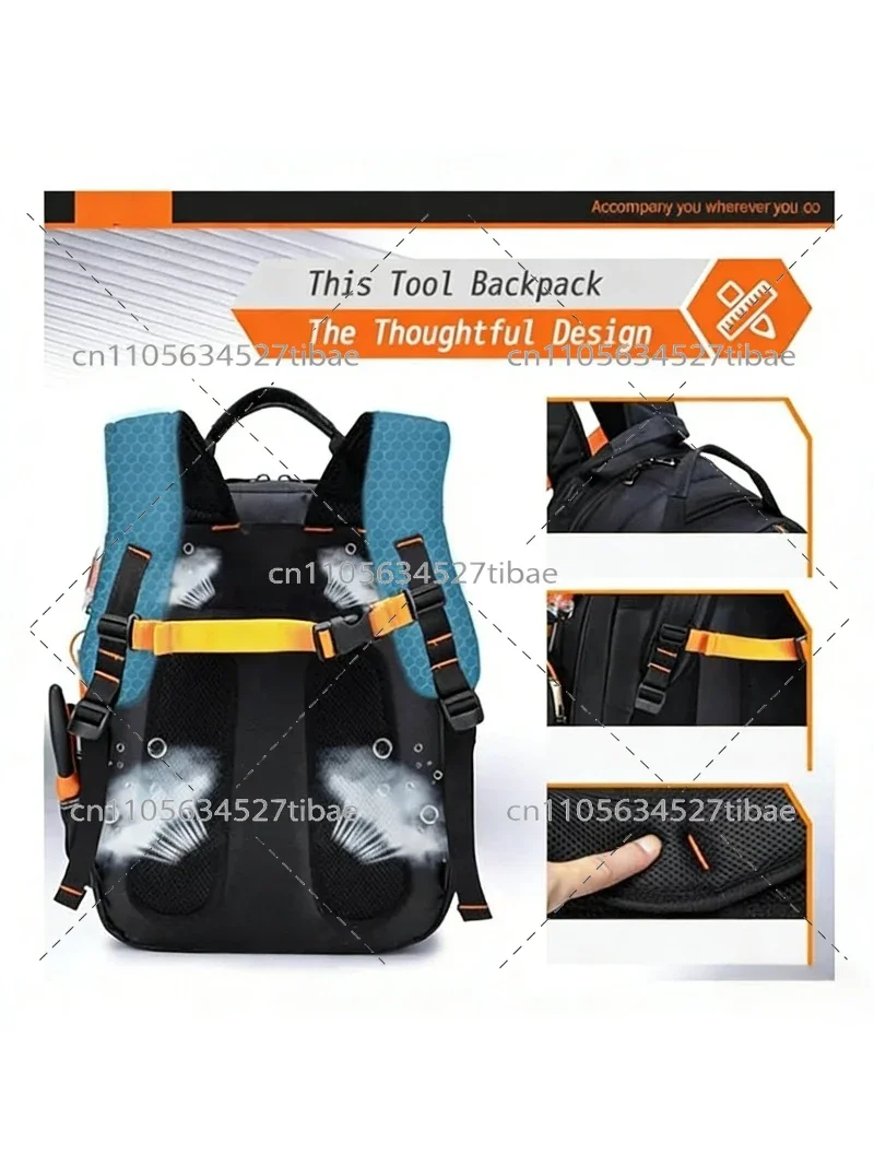 Heavy Duty Tool Backpack Waterproof Wear Resistant Tool Storage Bag with Laptop Compartment